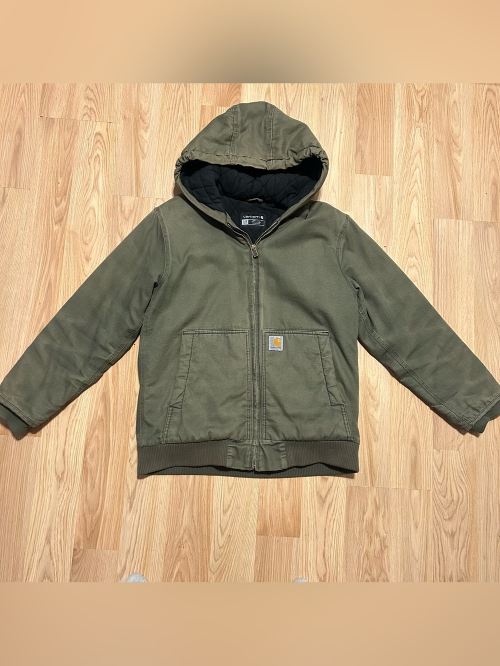 Carhartt Jacket OLIVE Youth Large 14-16 Canvas Quilted Insulated  OJ8545